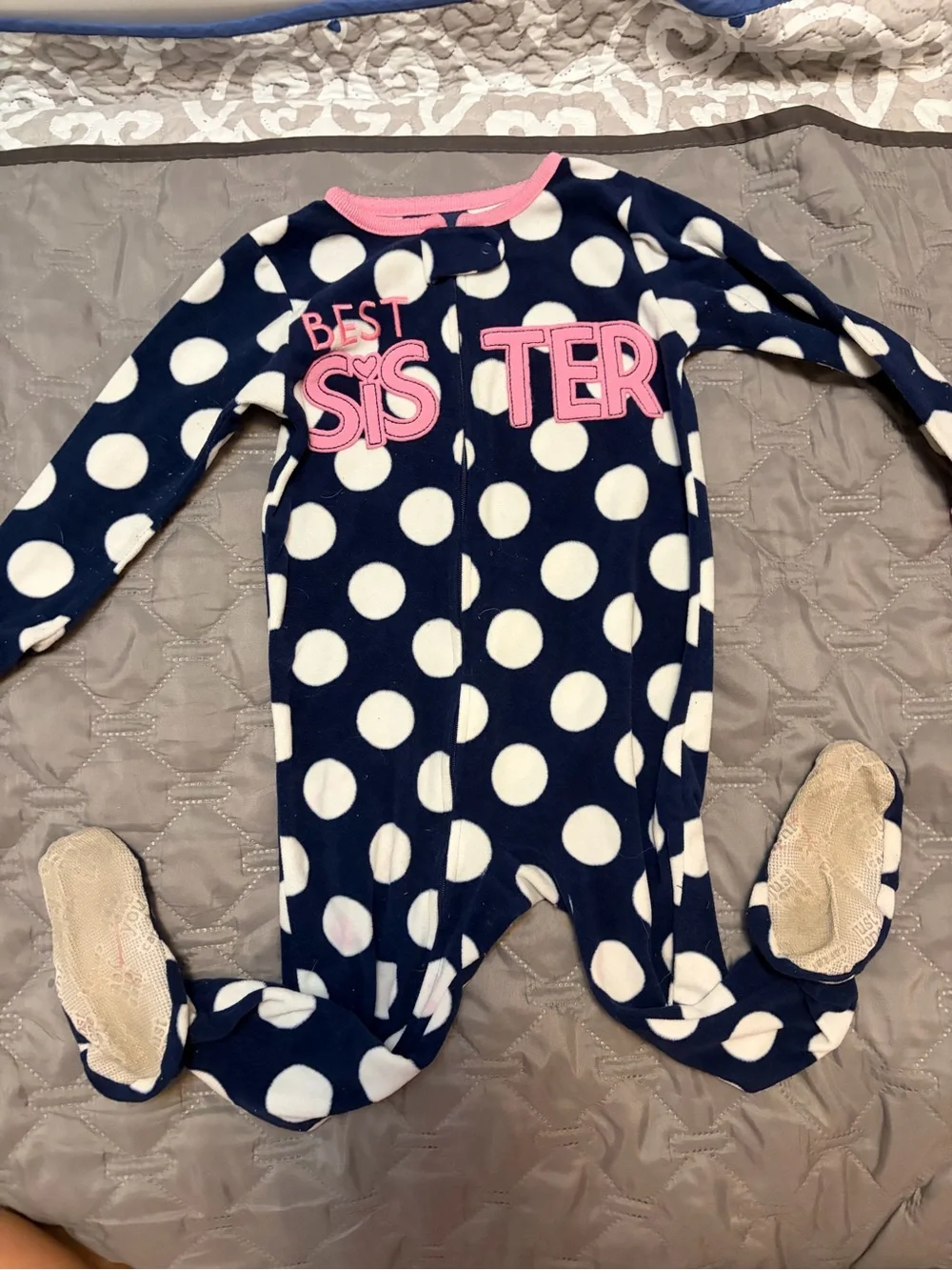 Kids Navy Polka Dot Fleece Pajamas - Navy